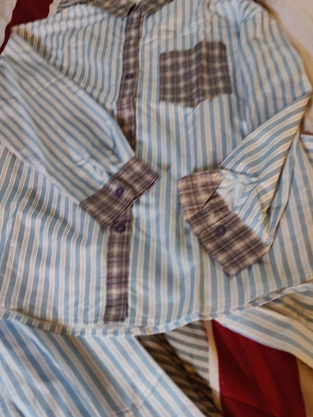 NEW size Medium Unbranded Blue and White Striped Pajama Set with Patch Pockets - Picture 3 of 13